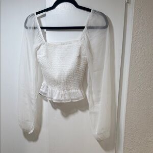 Hollister White Sheer Sleeve Blouse